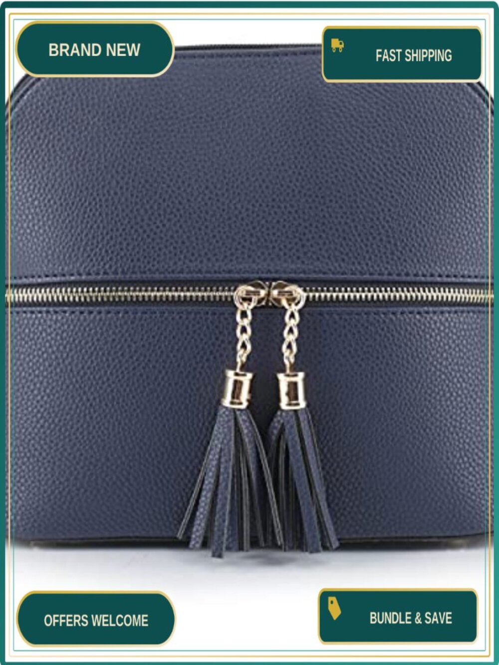 Medium Dome Crossbody Bag Vegan PU Leather Tassel Zipper Pocket